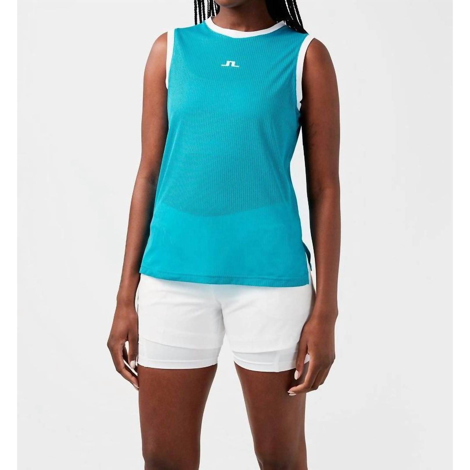 New J.Lindeberg Marion Mesh Top In Enamel Blue